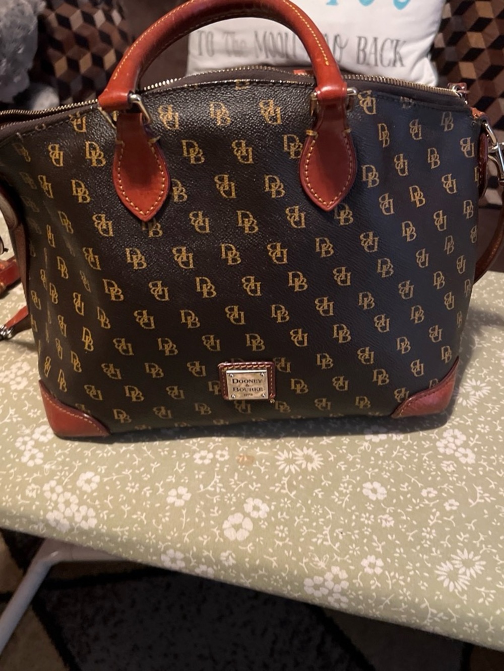 Dooney & Bourke Brown Signature Satchel with Chestnut Trim